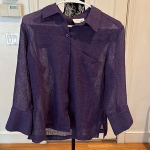 Coldwater  Creek size medium purple semi sheer button down shirt 3/4 sleeves